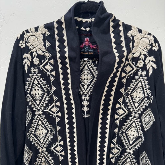 Johnny Was Tulia Embroidered Cardigan Open Front Women's Large Black Cream - Picture 3 of 15